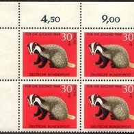 4x Briefmarken 1968 Wohlfahrtsmarke Jugend Dachs Block postfrisch Eckrandstück
