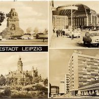 AK Leipzig Denkmal Hauptbahnhof Rathaus Am Brühl Autos von 1973 s/ w