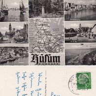 AK Husum Mehrbildkarte mit Landkarte s/ w von 1958