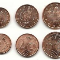San Marino, 2004, 1, 2 und 5 Cent, Bankfrisch aus der Rolle