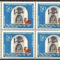 4 Briefmarken Wohlfahrtsmarke 1967 Block postfrisch Randstück Pechmarie 50 + 25