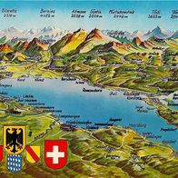 AK mit Landkarte Panorama vom Bodensee mit Alpen in Farbe - unbenutzt