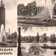 AK Magdeburg Kulturpark 3-Bild-Karte s/ w - unbenutzt