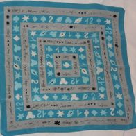 KEL Halstuch Nikituch klein Polyester 46x46 grün grau Zahlen + Kartenmotive einwandfr