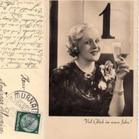 AK Neujahr Dame mit Sektglas s/ w gestempelt 29.12.1935