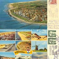 2 AK Norderney Nordsee Insel Luftbild von 1966 und Mehrbildkarte von 1974 in Farbe