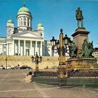 AK Helsinki Suomi Finnland Dom u. Statue von Alexander II in Farbe - unbenutzt