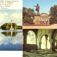 3 AK Russland Pushkin, Denkmal und Sanain Gewölbe in Farbe - alle unbenutzt
