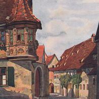 AK Rothenburg o.d. Tauber, Feuerleins-Erker in der Klingengasse, gemalt in Farbe