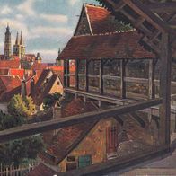 AK Rothenburg o.d. Tauber Blick vom Wehrgang auf Rathaus und Jakobskirche gemalt