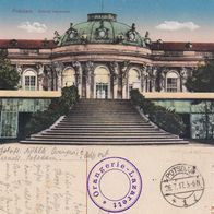 AK Potsdam Schloß Sanssouci mit großer Treppe in Farbe Feldpost von 1917 in Farbe
