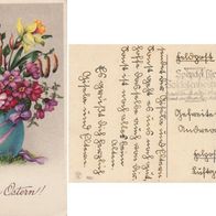 AK Fröhliche Ostern, Vase mit Blumen in Farbe, Feldpost von 1941 aus Mannheim