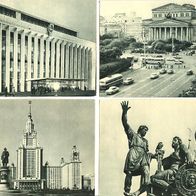4 AK Moskau UdSSR - Bolshoi Theater - Kremlin - Universität - Monument, alle s/ w