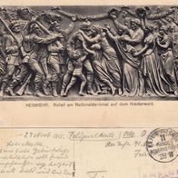 AK Heimkehr - Relief am Nationaldenkmal auf dem Niederwald - Feldpost von 1915