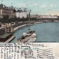AK London Thames Embankment Themse mit Raddampfer von 1928 in Farbe