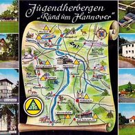 AK Jugendherbergen DJH mit Landkarte "Rund um Hannover" in Farbe - unbenutzt