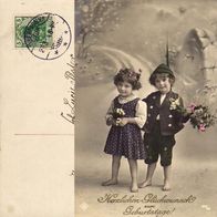 AK zum Geburtstag Kinder in Trachten von 1904