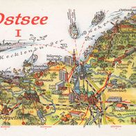 AK Ostsee Landkarte in Farbe - unbenutzt