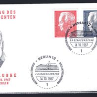 Berlin 1967 Wiederwahl des Bundespräsidenten Lübke (II) MiNr. 314 - 315 FDC gest.1
