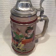 Bierkrug mit Zinndeckel neu unbenutzt 24 cm