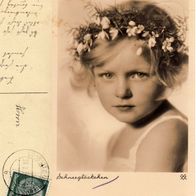 AK Mädchen mit Blumenkranz "Schneeglöckchen" s/ w von 1936