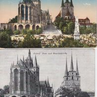 2 AK Erfurt Dom und Severinskirche s/ w von 1916 und farbig unbenutzt