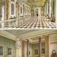 2 AK Potsdam Schloß Sanssouci - innen - in Farbe - Marmorgalerie und Arbeitszimmer