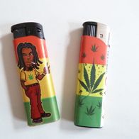 2 Feuerzeuge nachfüllbar zum auffüllen Hanfblatt Irie Rasta Man Reggae Jamaica