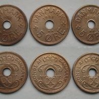 Dänemark 3 x 5 Öre 1927 - 1929 Christian X Bronze (W131)