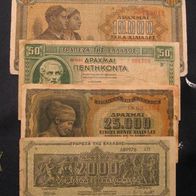 Griechenland 4 x alte Drachmen Banknoten (W141)