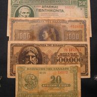 Griechenland 4 x alte Drachmen Banknoten (W142)