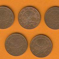 Deutschland 5 Cent alle aus 2005 kompl. A, D, F, G, J.