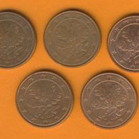 Deutschland 5 Cent alle aus 2009 kompl. A, D, F, G, J.