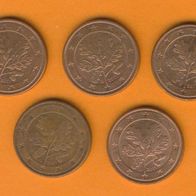 Deutschland 5 Cent alle aus 2011 kompl. A, D, F, G, J.