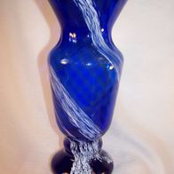 Blau-weiße Glas Vase, 70er Jahre