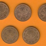 Deutschland 2 Cent 2003 A, D, F, G + J kompl.