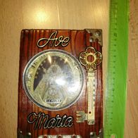 Wand Thermometer Schlüsselaufhänger Ave Maria Holz 60- er Jahre