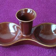 DDR Menage Salz & Pfeffer Keramik braun 16 cm Zahnstocher Rarität Vintage Schale