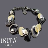 Luxus Statement Kette XL Halskette  IKITA Paris  Emaille Schwarz Metall Grau