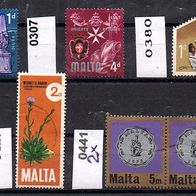 H309 Malta Mi. Nr. 302 + 307 + 380 + 429 + 2x441 o <