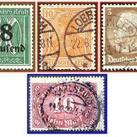 419a Deutsches Reich - vier gestempelte Briefmarken verschiedene Werte