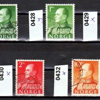 H358 Norwegen Mi. Nr. 428x + 428y + 429x + 430x + 432x - König Olaf V. o <