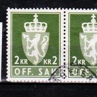 H412 Norwegen Mi. Nr. Dienstmarken 100 - 2er Paar waagerecht - Staatswappen o <