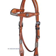 Westerntrense Pferd Horseman's Tack Westerntrense Oldstyle Navajo – Lederkopfstück Mit Conchas, Dunkelbraun, Größe Vollblut Oldstyle Navajo Trense Mit Conchas Aus Leder