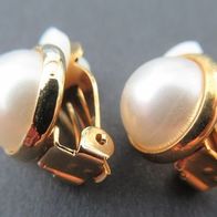 NEU: 1 Paar Ohr Clips Ohrringe mit halber weißer Perle gold Ø 1,1 cm Modeschmuck