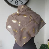 NEU: Halstuch grau braun gold 60x60cm goldfarbenes glänzendes Feder Muster Schal