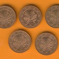 Deutschland 2 Cent alle aus 2010 kompl. A, D, F, G, J.