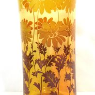 Vase aus Glas - Glasvase - 70er Jahre - getönt - mit Blumenmotiv in gelb-braun