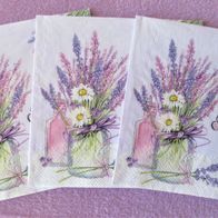 3 schöne Servietten mit Lavendel, Schmetterlinge Serviettentechnik