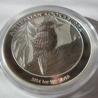 Australien Kookaburra 2014, 1 oz 999 Silber, 1 Dollar, Originalkapsel
